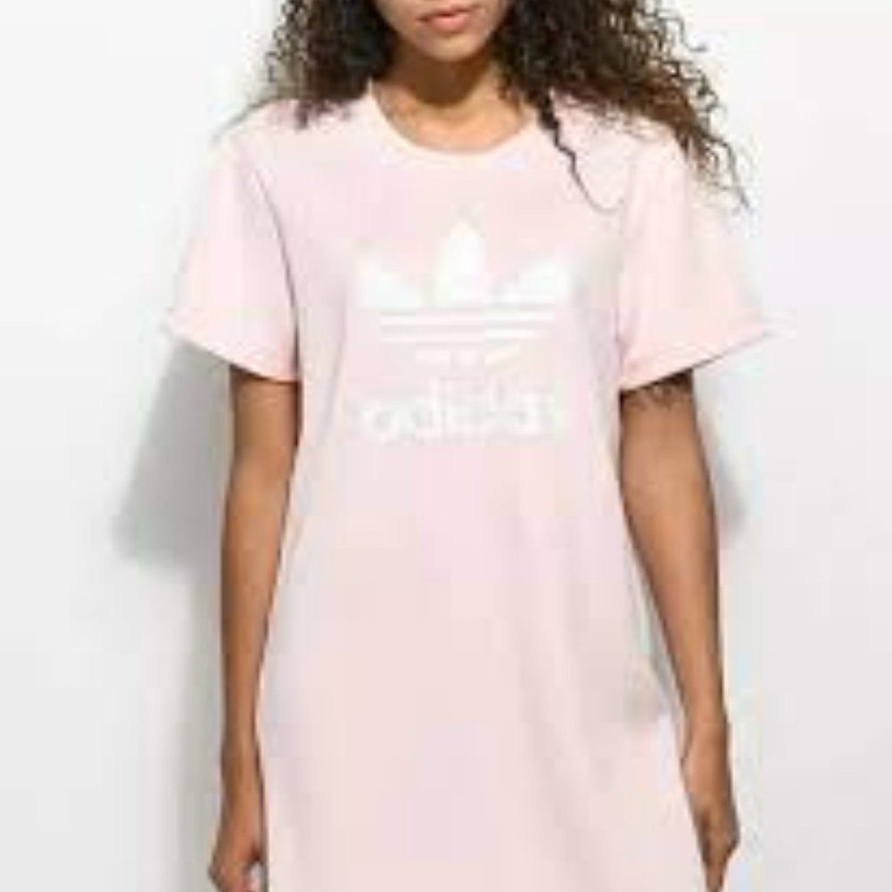 ADIDAS ORIGINALS PALE PINK TREFOIL SHORT SLEEVE TEE SHIRT DRESS SIZE XL EUC - Picture 2 of 8